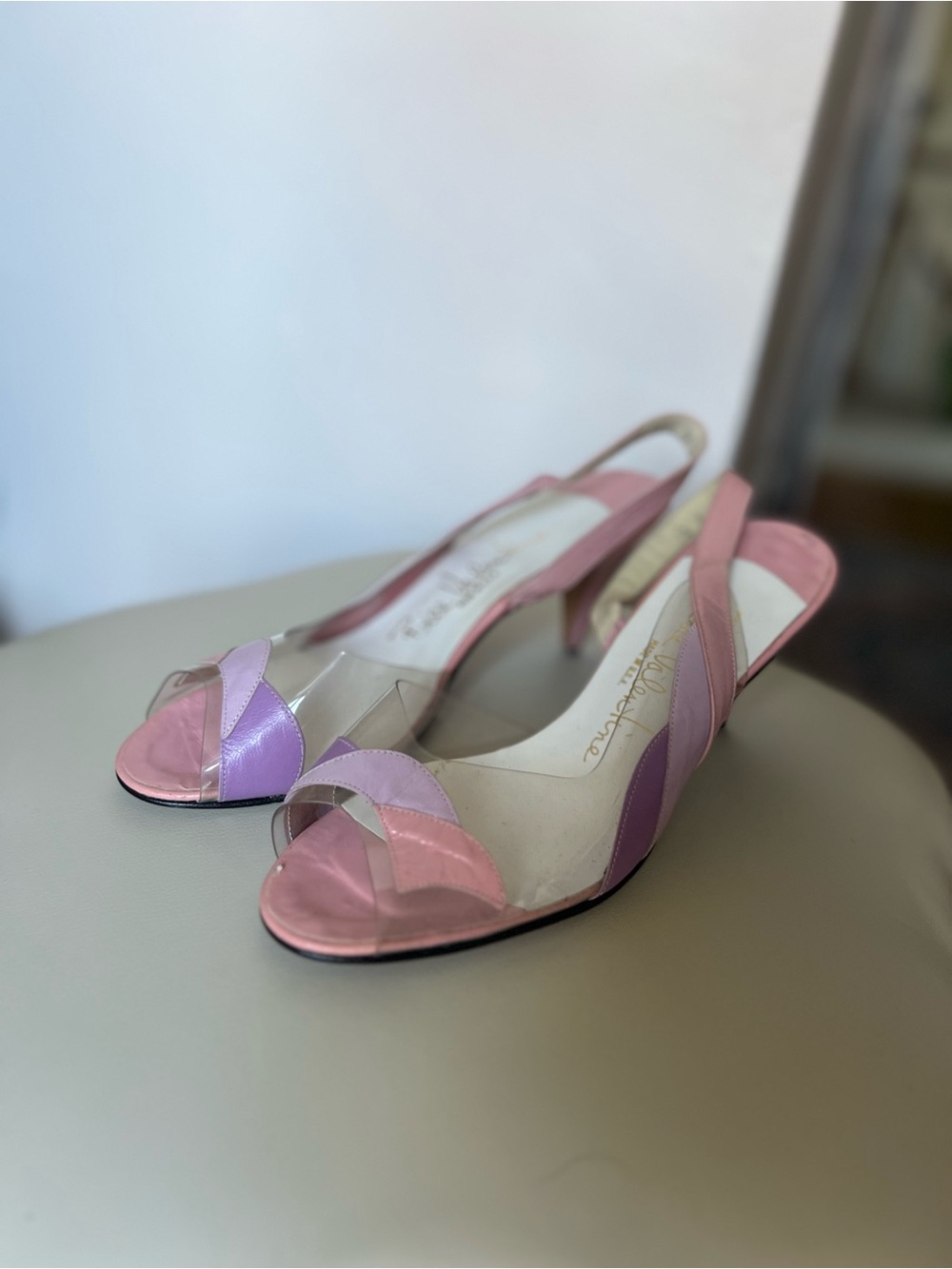 Vintage Women's Pink & Lavender Slingback Heels